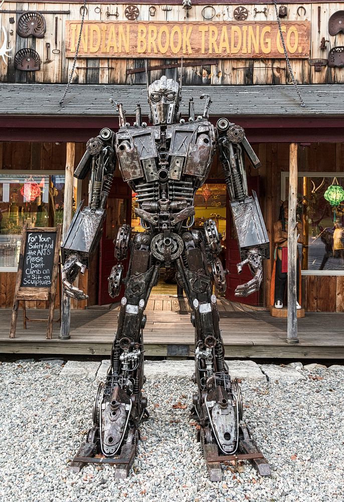 Imposing metal-art robot at the Indian Brook Trading Co. in Bethlehem, New Hampshire. Original image from Carol M.…