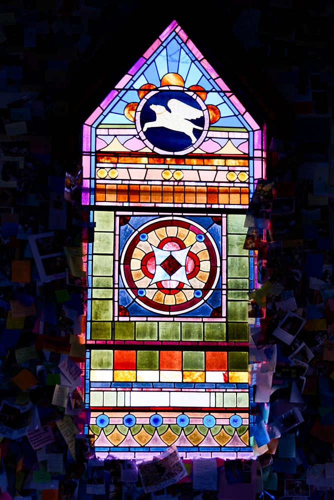 Stained-glass window at the Dog Chapel in St. Johnsbury, Vermont. Original image from Carol M. Highsmith&rsquo;s America…