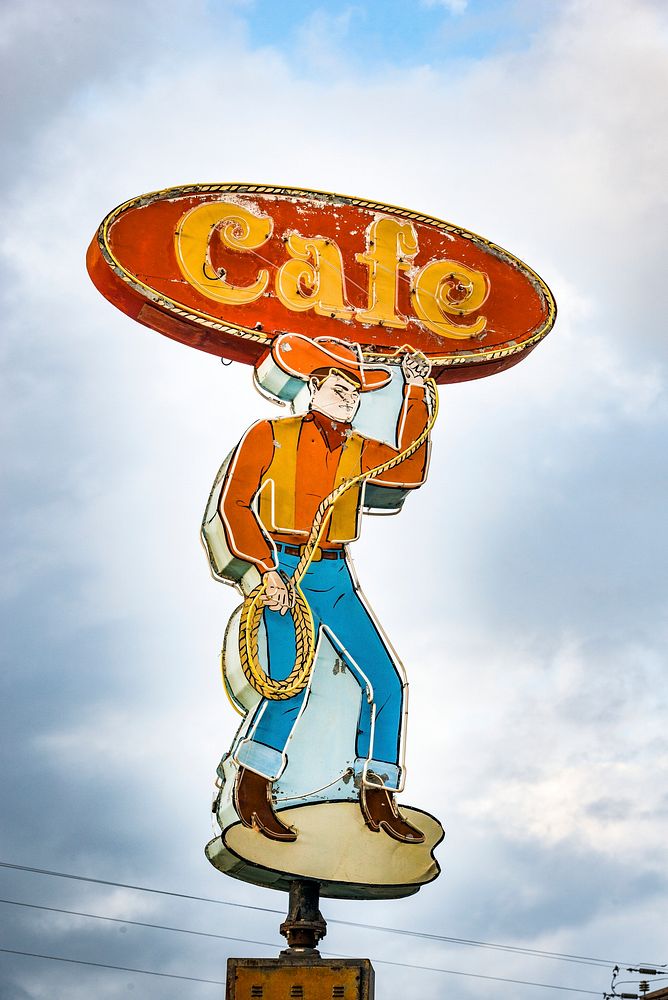 Cafe advertising sign in Texas. Original image from Carol M. Highsmith&rsquo;s America, Library of Congress collection.…