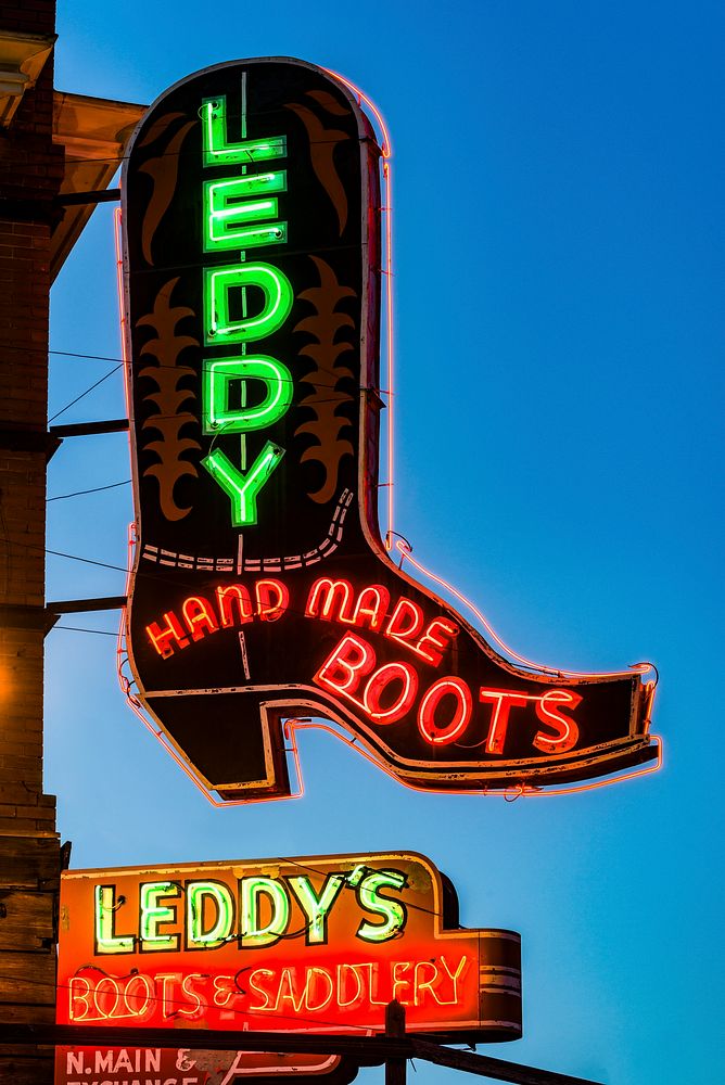 Leddy's boot company neon sign in the Stockyards District, Texas. Original image from Carol M. Highsmith&rsquo;s America…