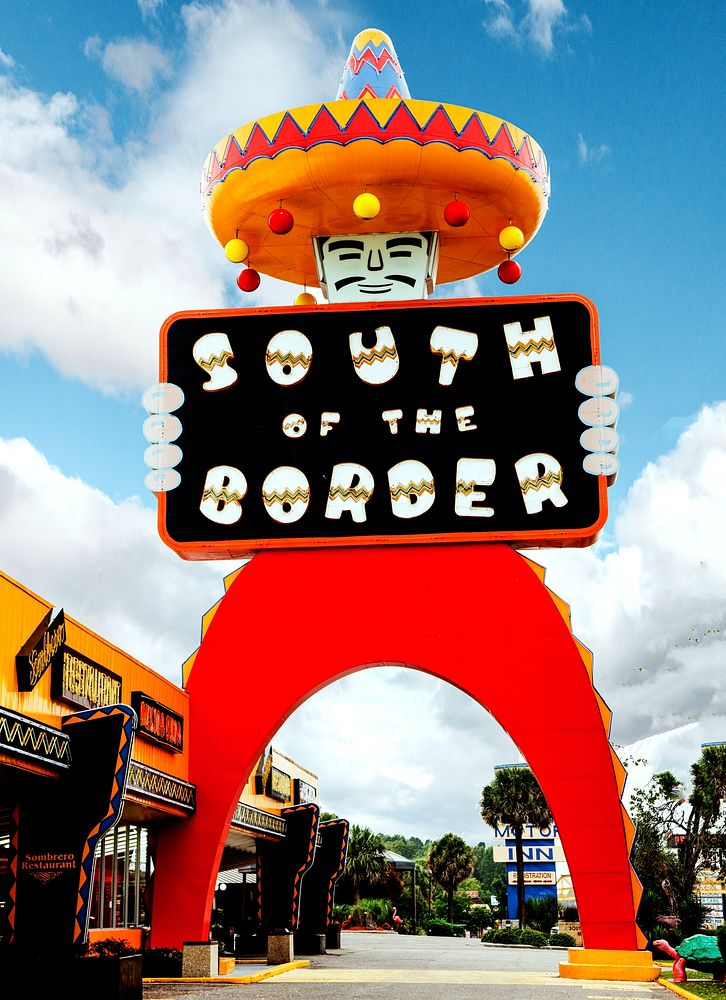 Mexican-themed structures at South of the Border tourist-centered shopping extravaganza near Dillon, South Carolina.…