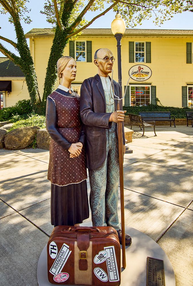 American Gothic figures in Crown Point park, Indiana. Original image from Carol M. Highsmith&rsquo;s America, Library of…