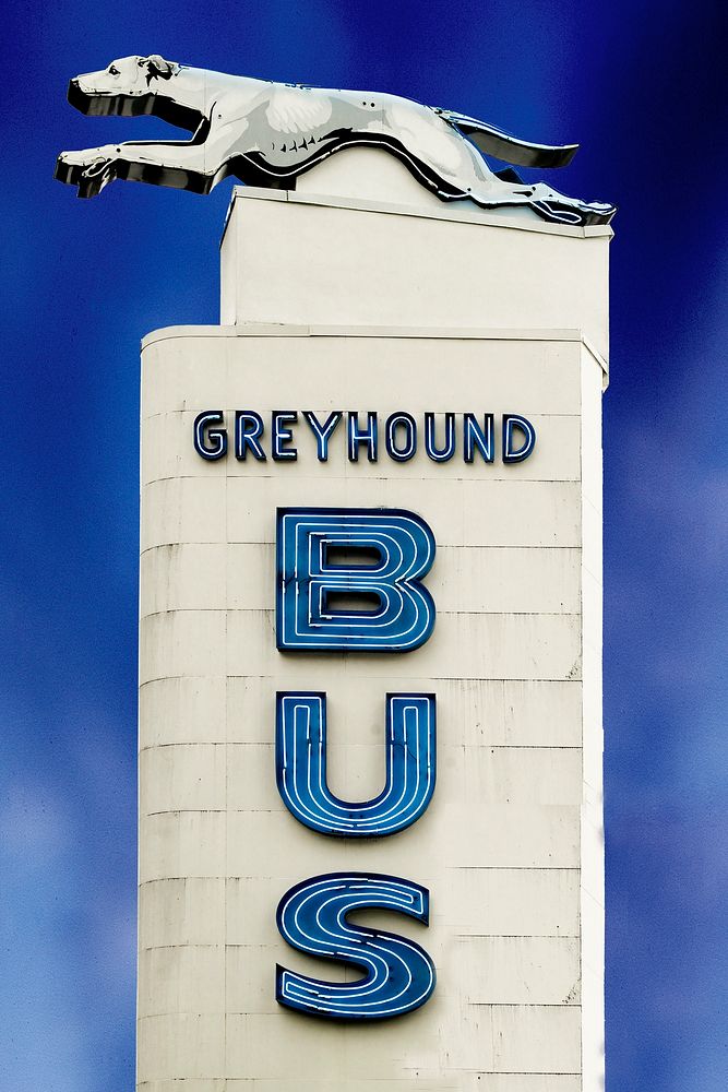 Greyhound bus station sign in Jackson Ville, Florida. Original image from Carol M. Highsmith&rsquo;s America, Library of…