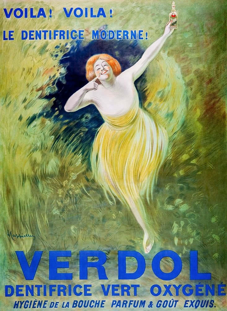 Verdol, oxygenated green toothpaste (1911) print in high resolution by Leonetto Cappiello. Original from the…