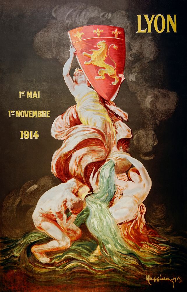 Lyon international exhibition (1914) print in high resolution by Leonetto Cappiello. Original from the Biblioth&egrave;que…