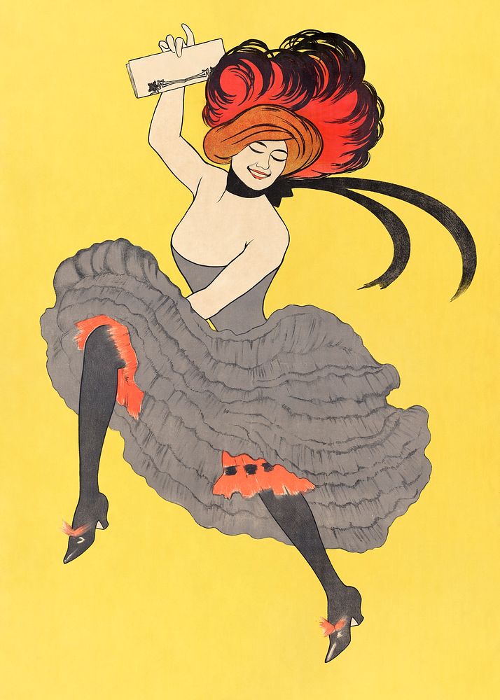 Woman dancing in a gray dress, remixed from artworks by Leonetto Cappiello