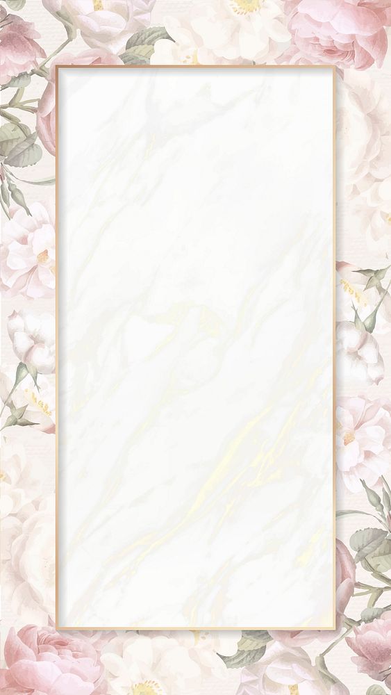 Hand drawn floral rectangle gold frame card mockup vector