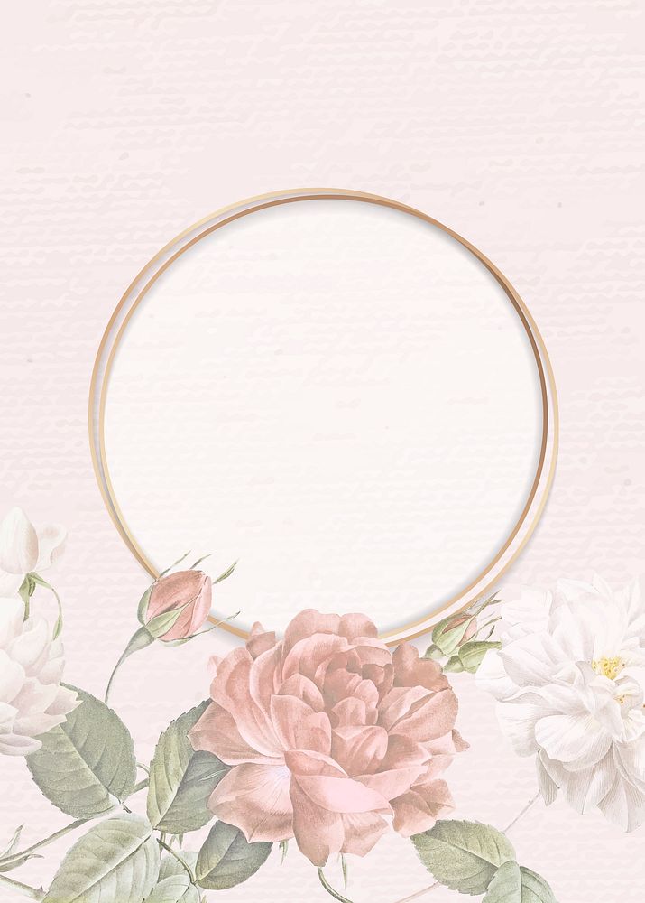 Hand drawn round frame on flower background vector