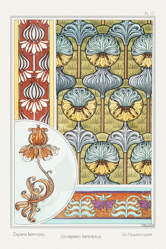 Art nouveau crown imperial flower pattern collection design resource