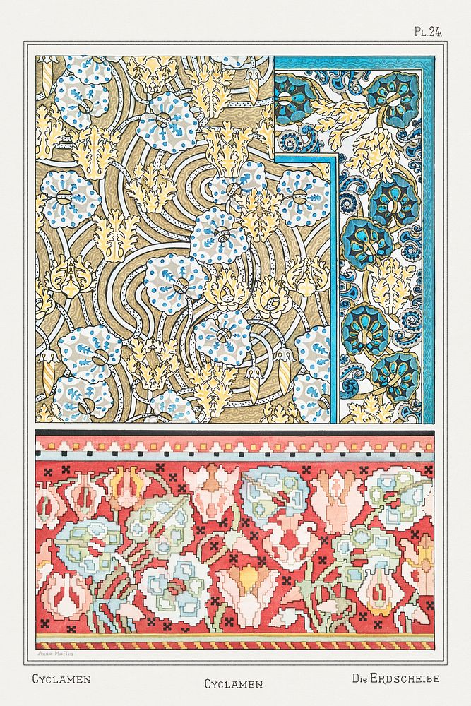 Art nouveau cyclamen flower pattern collection design resource