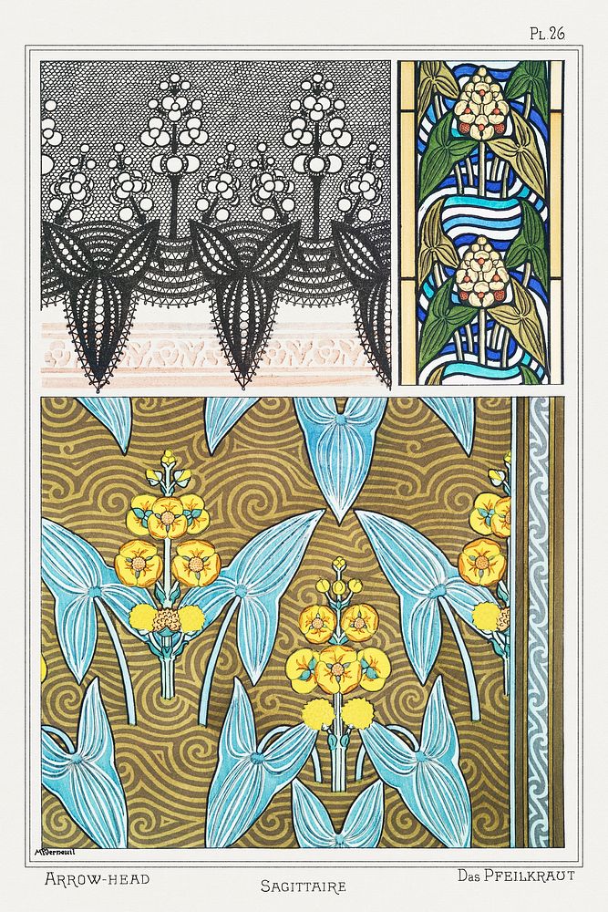 Art nouveau arrowhead flower pattern collection design resource