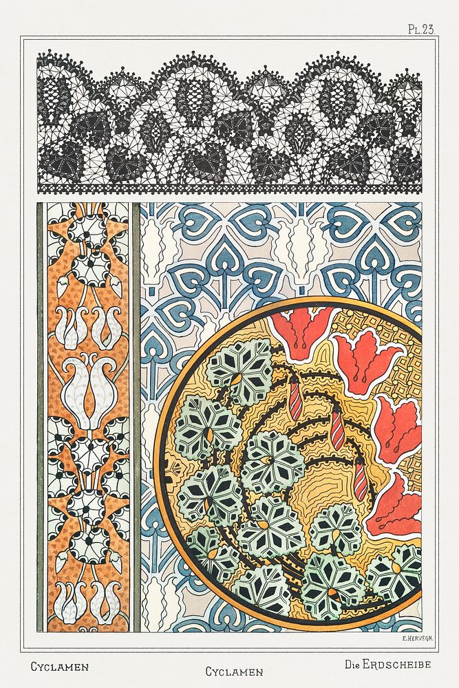 Art nouveau cyclamen flower pattern collection design resource