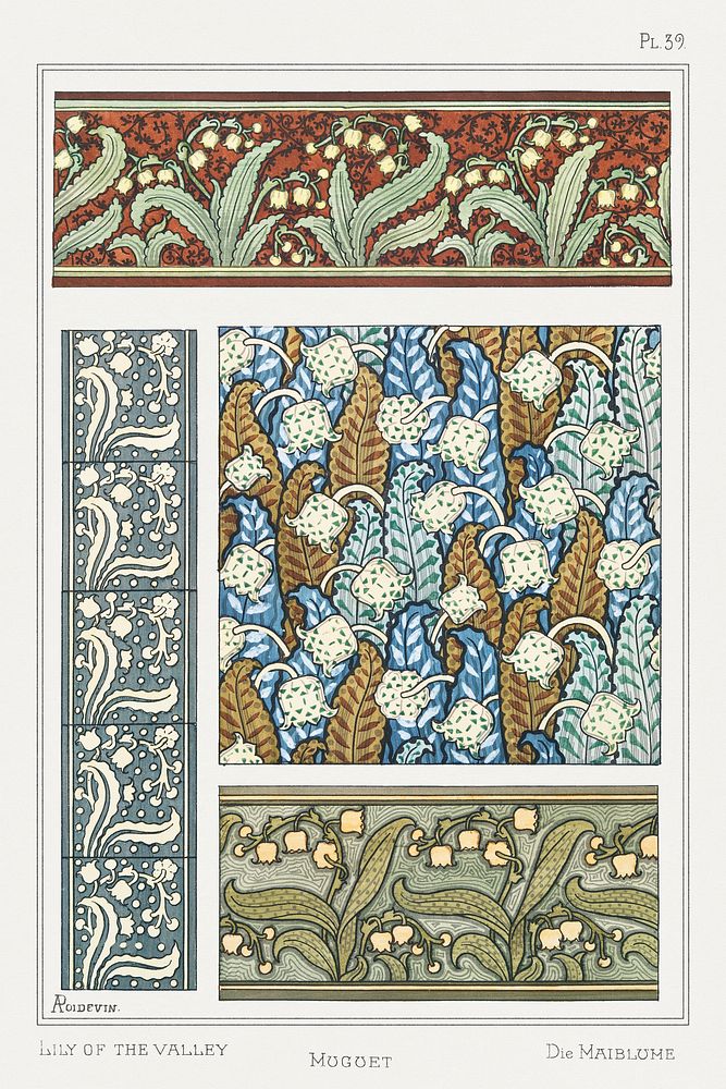 Art nouveau lily of the valley flower pattern collection design resource