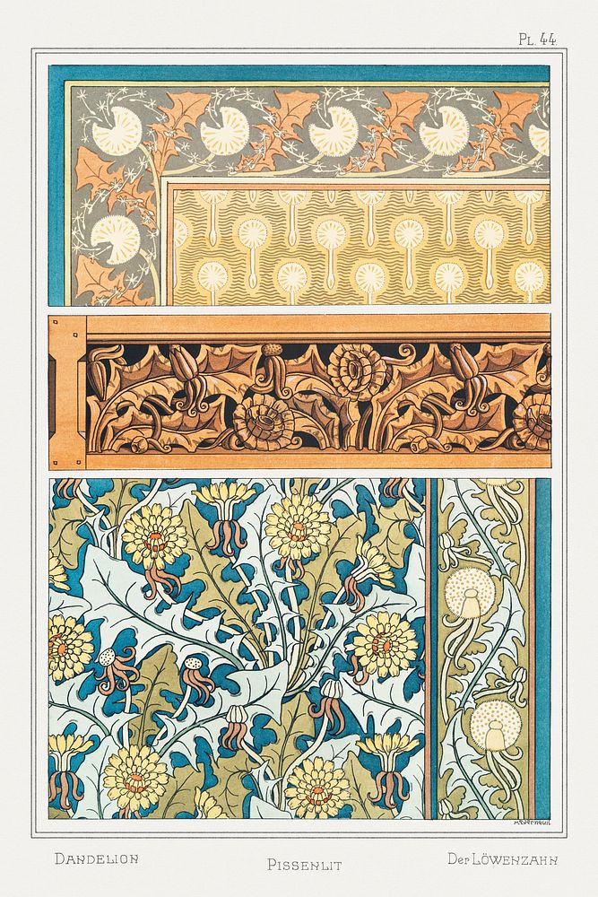 Art nouveau dandelion flower pattern collection design resource