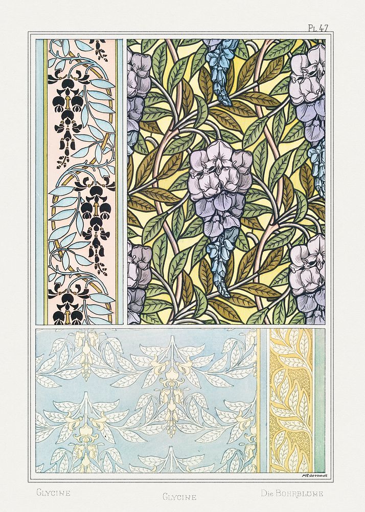 Art nouveau wisteria flower pattern collection design resource