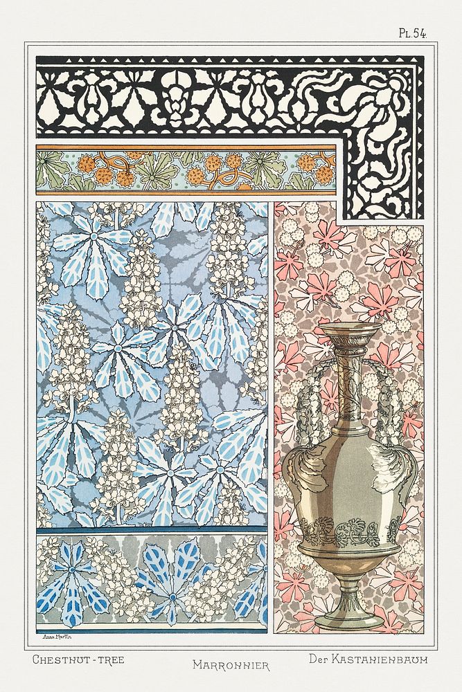 Art nouveau chestnut flower pattern collection design resource