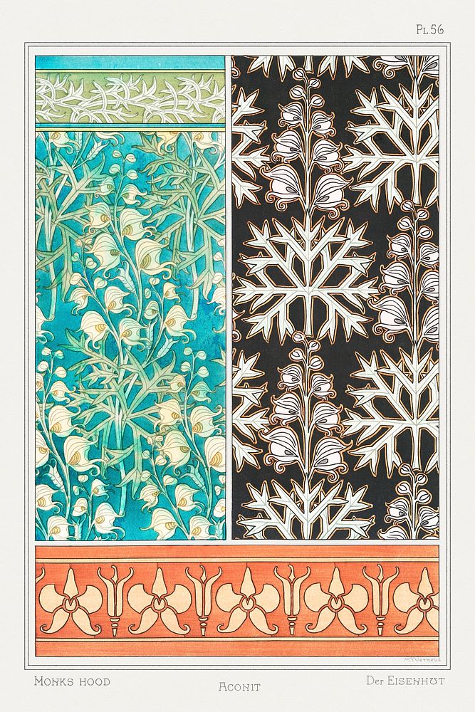 Art nouveau monkshood flower pattern collection design resource