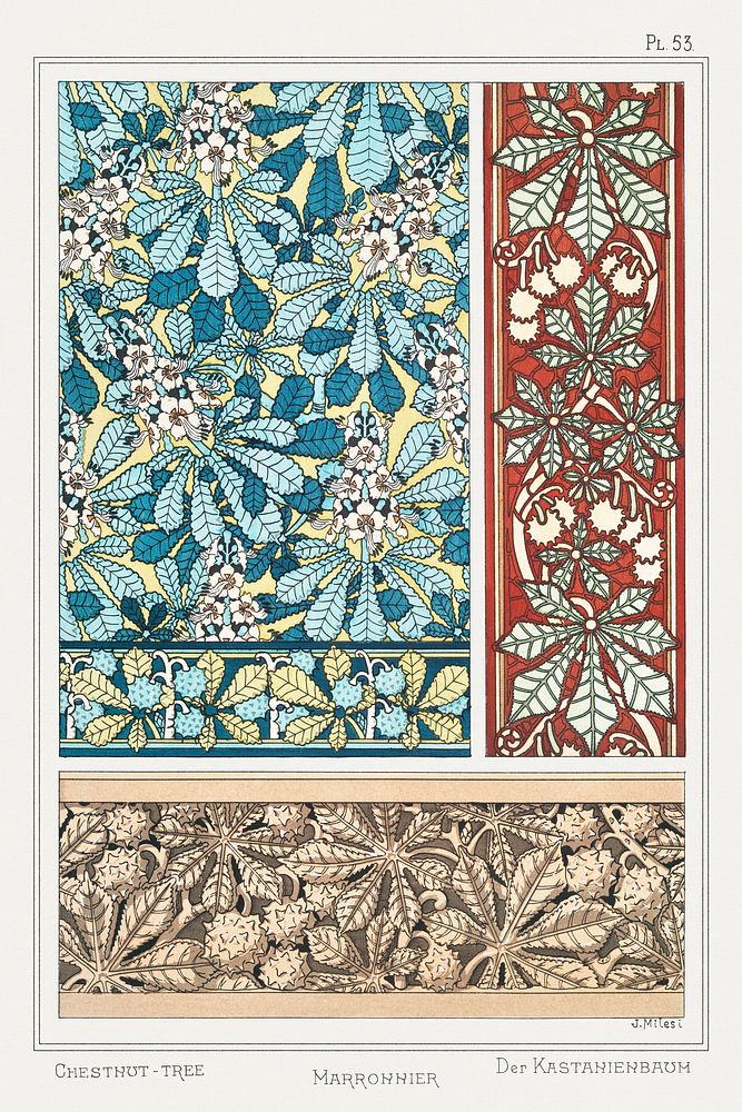 Art nouveau chestnut flower pattern collection design resource