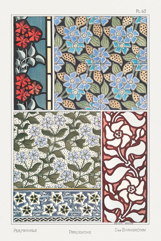 Art nouveau periwinkle flower pattern collection design resource