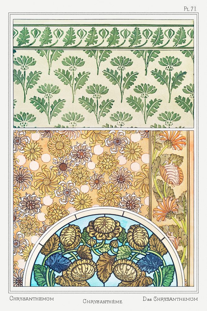 Art nouveau chrysanthemum flower pattern collection design resource