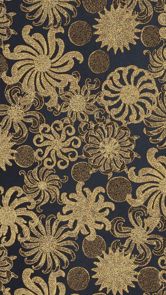 Art nouveau gold chrysanthemum flower pattern design resource