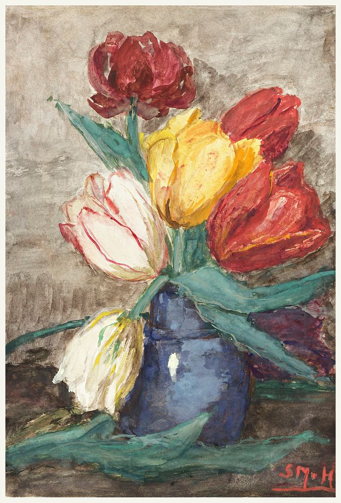 Tulips in a vase (1834&ndash;1909) by Sientje Mesdag-van Houten. Original from The Rijksmuseum. Digitally enhanced by…