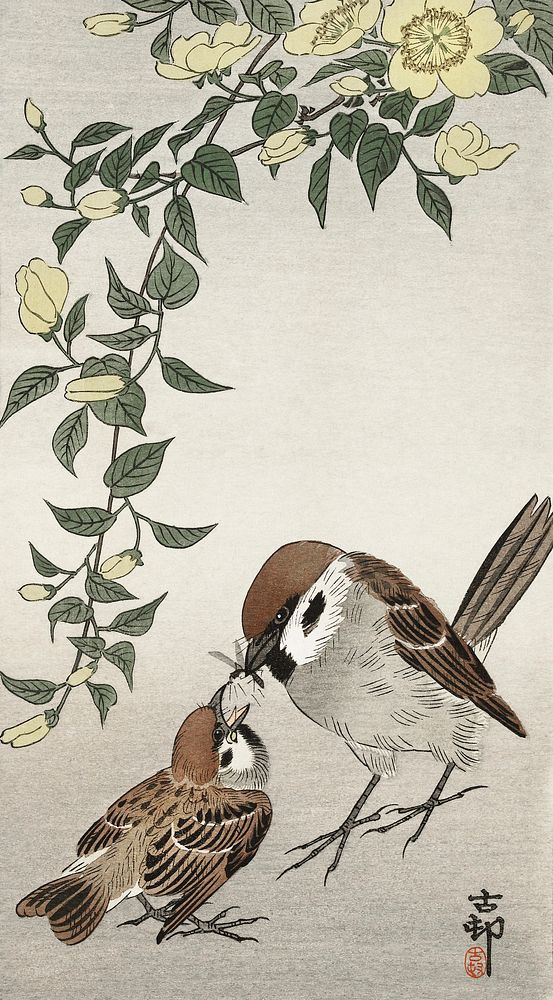 Birds and plants (1900 - 1936) by Ohara Koson (1877-1945). Original from The Rijksmuseum. Digitally enhanced by rawpixel.