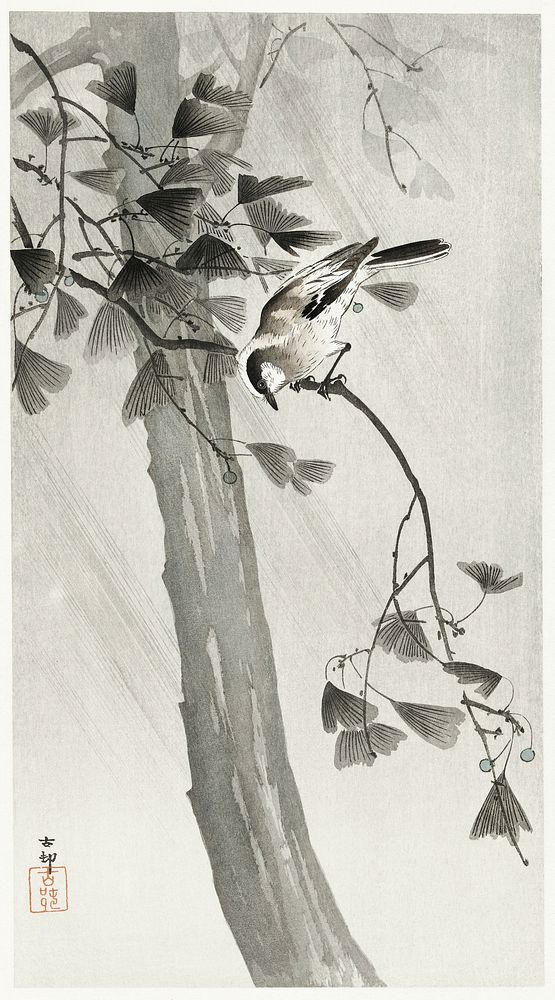 Long-tailed tit in storm (1900 - 1936) by Ohara Koson (1877-1945). Original from The Rijksmuseum. Digitally enhanced by…