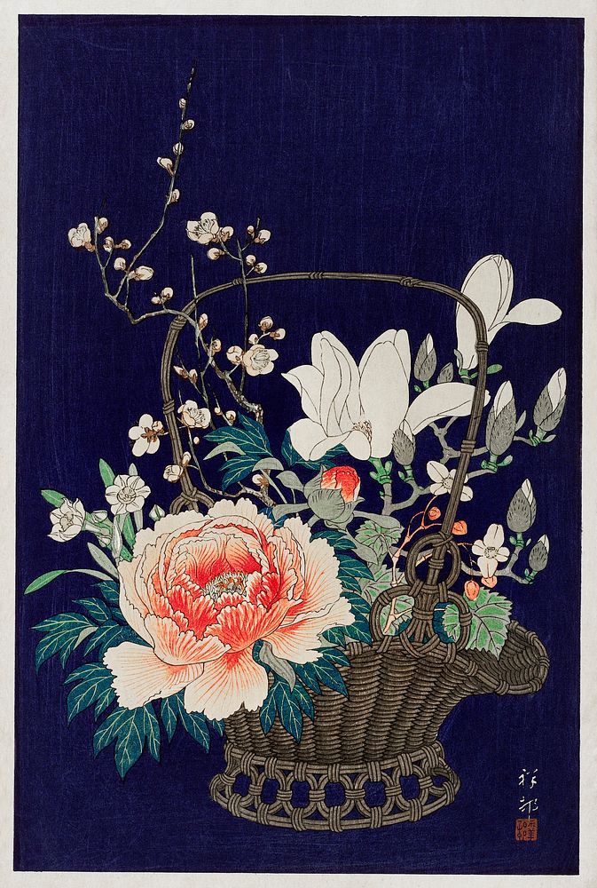 Bamboo flower basket (1932) by Ohara Koson (1877-1945). Original from The Rijksmuseum. Digitally enhanced by rawpixel.