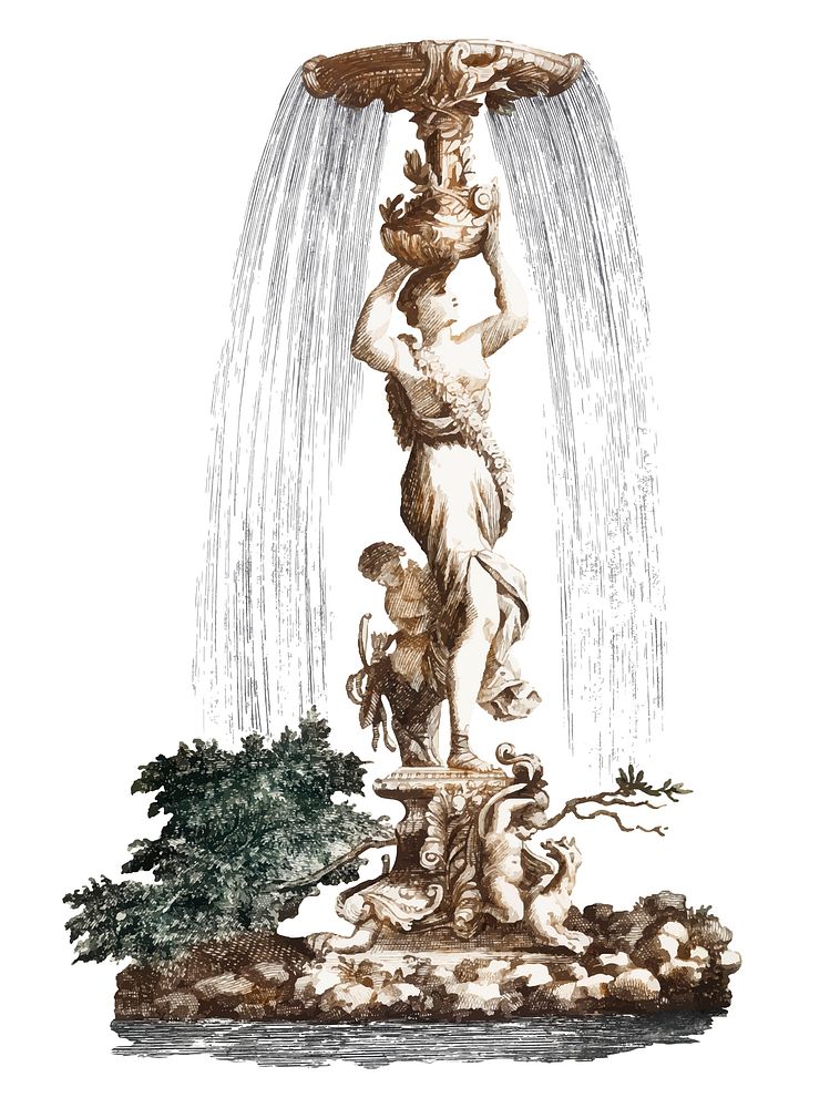 Vintage illustration of a Fountain with Venus and Amor