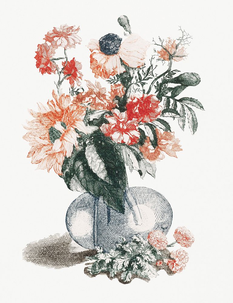 Flowers in a vase (1688-1698) by Johan Teyler (1648-1709). Original from Rijks Museum. Digitally enhanced by rawpixel.