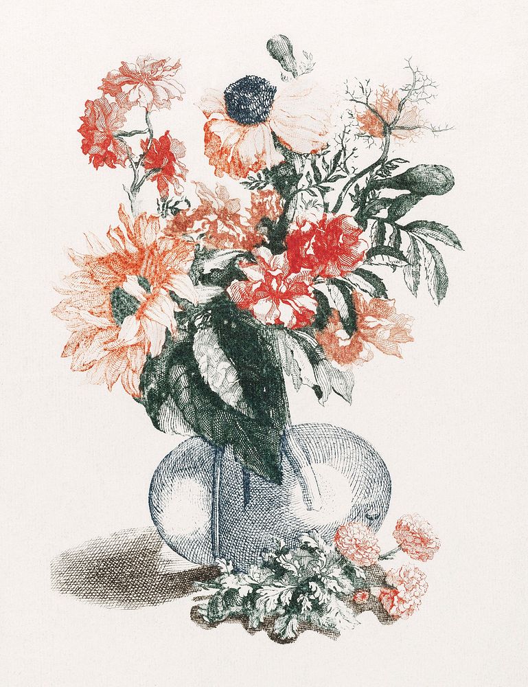Flowers in a vase (1688-1698) by Johan Teyler (1648-1709). Original from The Rijksmuseum. Digitally enhanced by rawpixel.