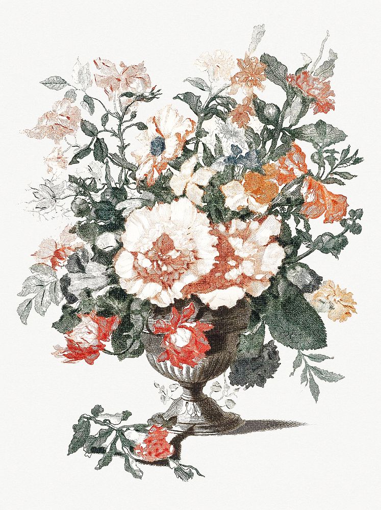 Stone Vase with Flowers (1688-1698) by Johan Teyler (1648-1709). Original from Rijks Museum. Digitally enhanced by rawpixel.