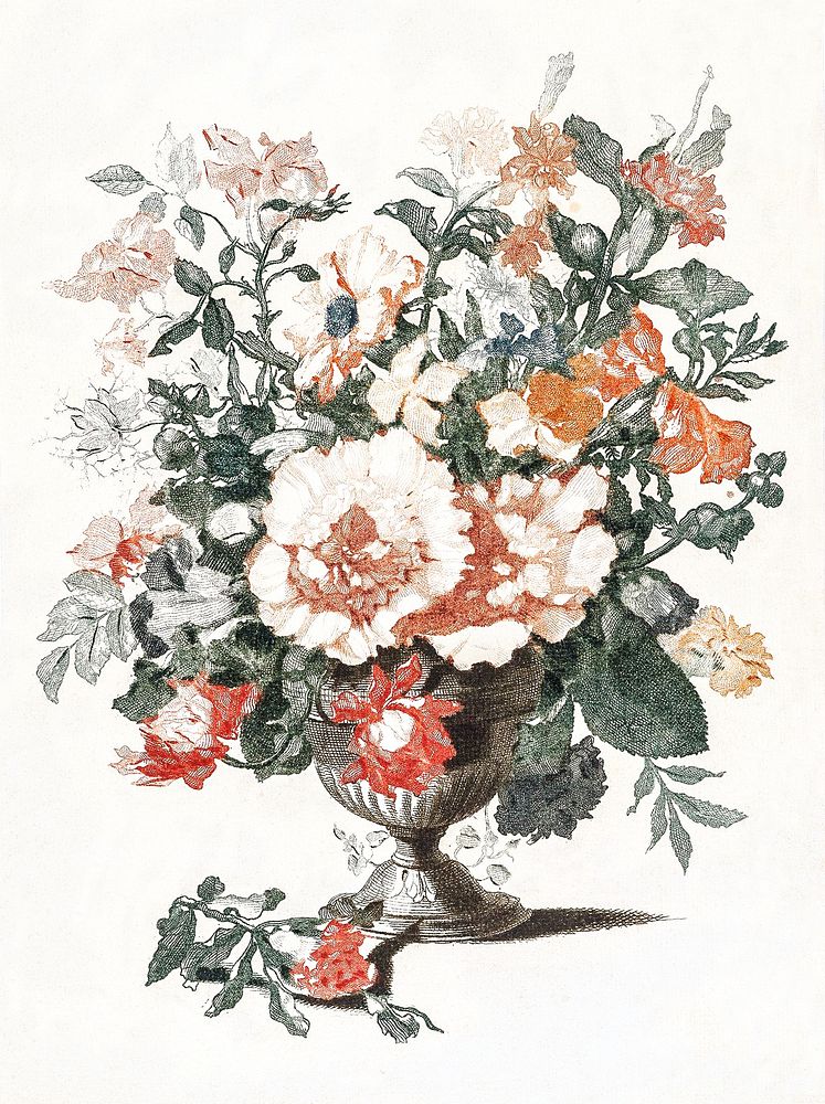 Stone Vase with Flowers (1688-1698) by Johan Teyler (1648-1709). Original from The Rijksmuseum. Digitally enhanced by…