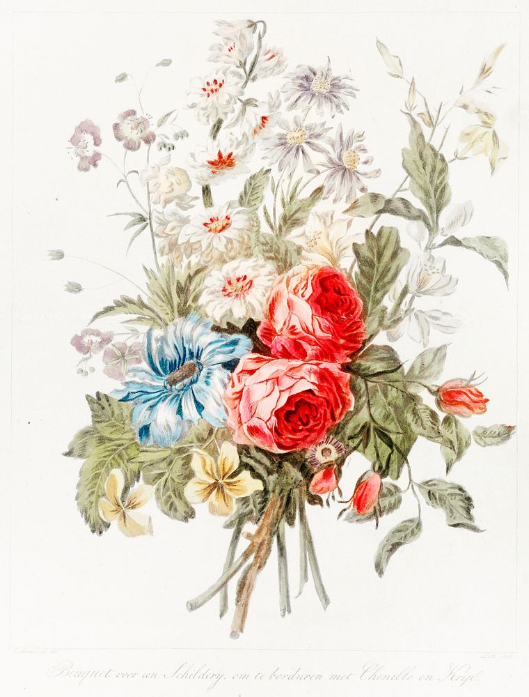 Bouquet of flowers by Dirk Sluyter, after Cornelis Borsteegh, (1800-1852). Original from The Rijksmuseum. Digitally enhanced…