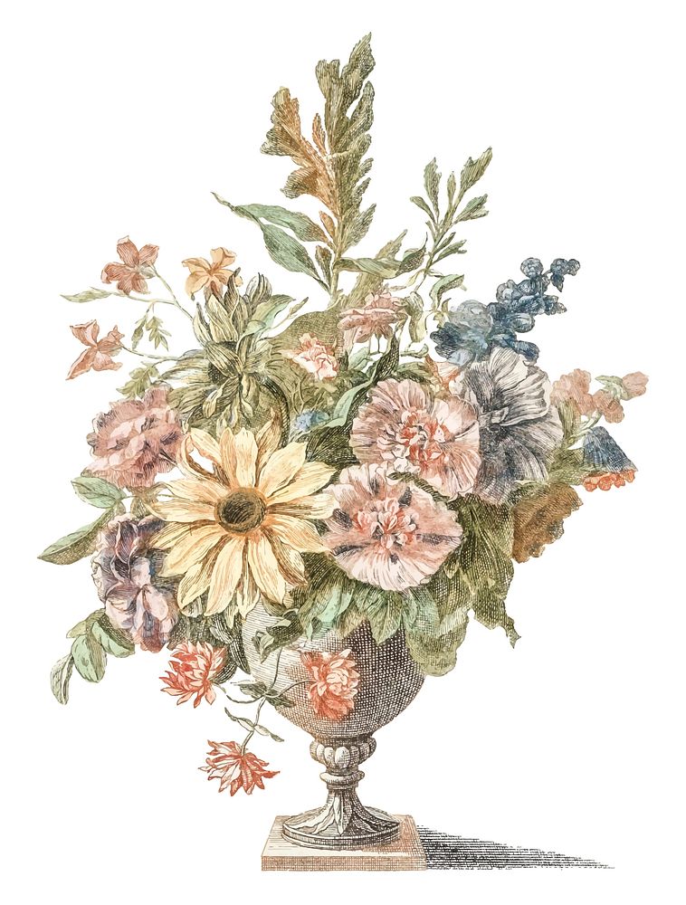 Vintage illustration of a vase with flowers