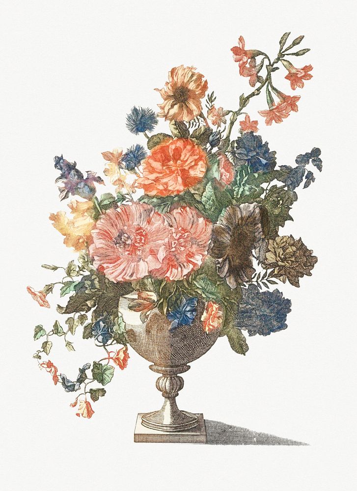 A vase with flowers by Johan Teyler (1648-1709). Original from Rijks Museum. Digitally enhanced by rawpixel.