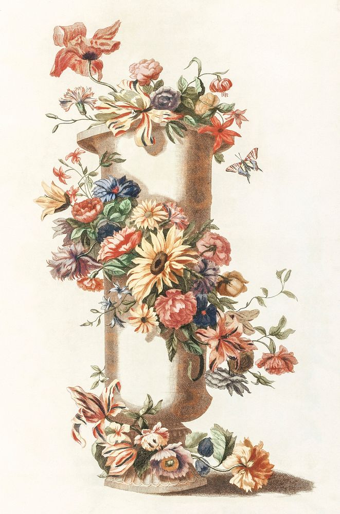Vase with a floral garland by Johan Teyler (1648-1709). Original from The Rijksmuseum. Digitally enhanced by rawpixel.