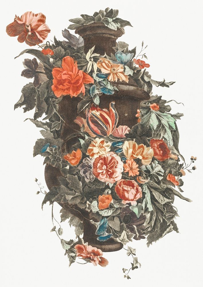 Vase with a floral garland by Johan Teyler (1648-1709). Original from Rijks Museum. Digitally enhanced by rawpixel.