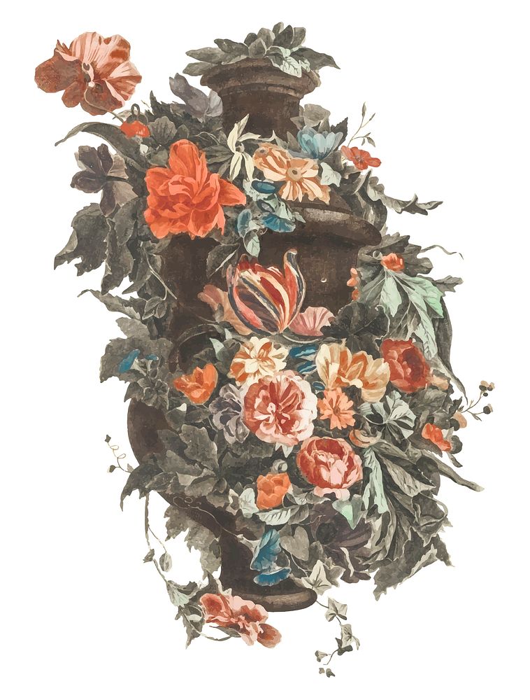 Vintage illustration of a vase with a floral garland