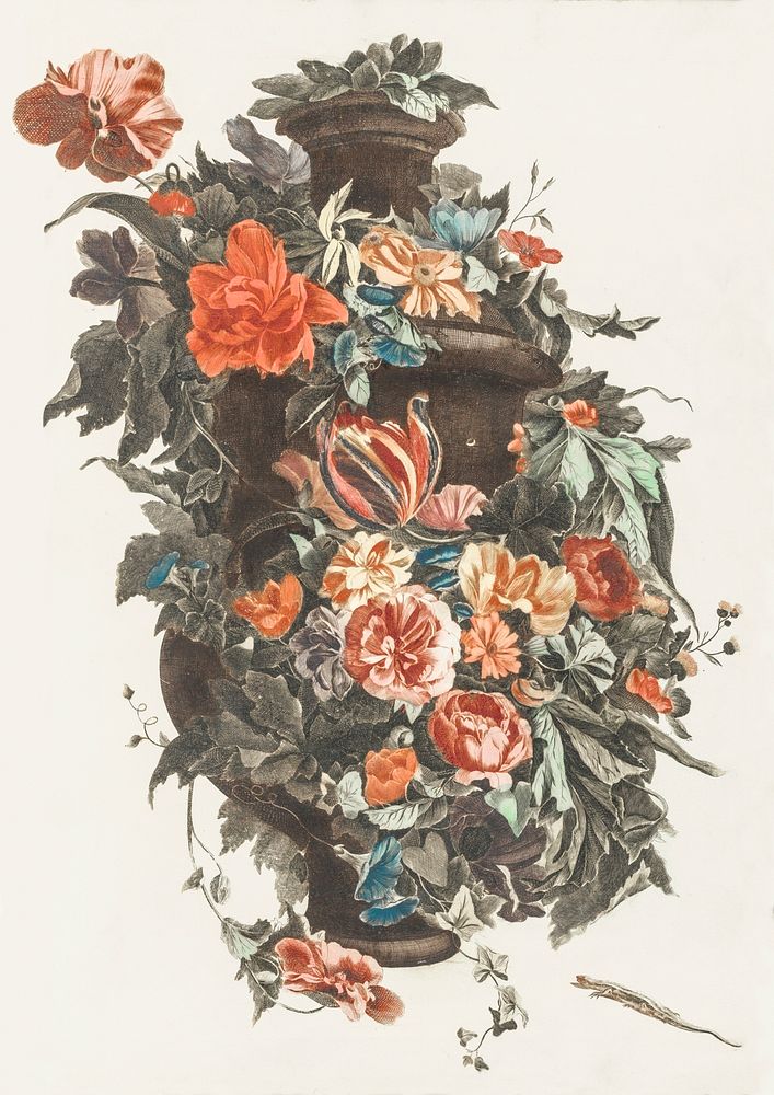 Vase with a floral garland by Johan Teyler (1648-1709). Original from The Rijksmuseum. Digitally enhanced by rawpixel.