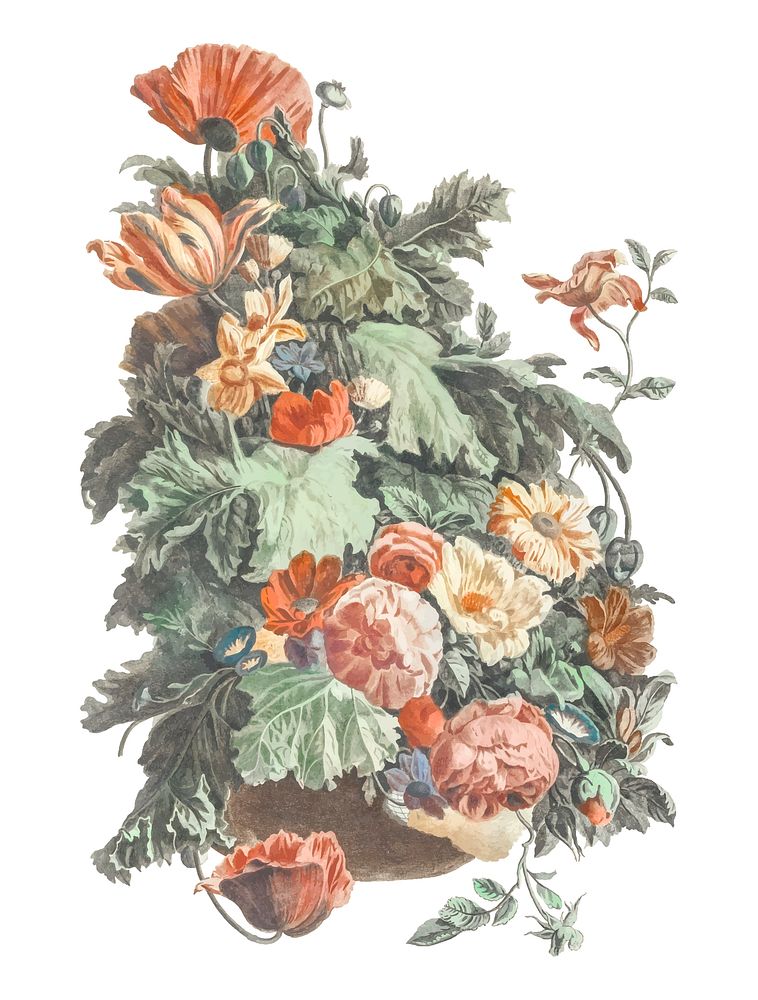 Vintage illustration of a vase with a floral garland