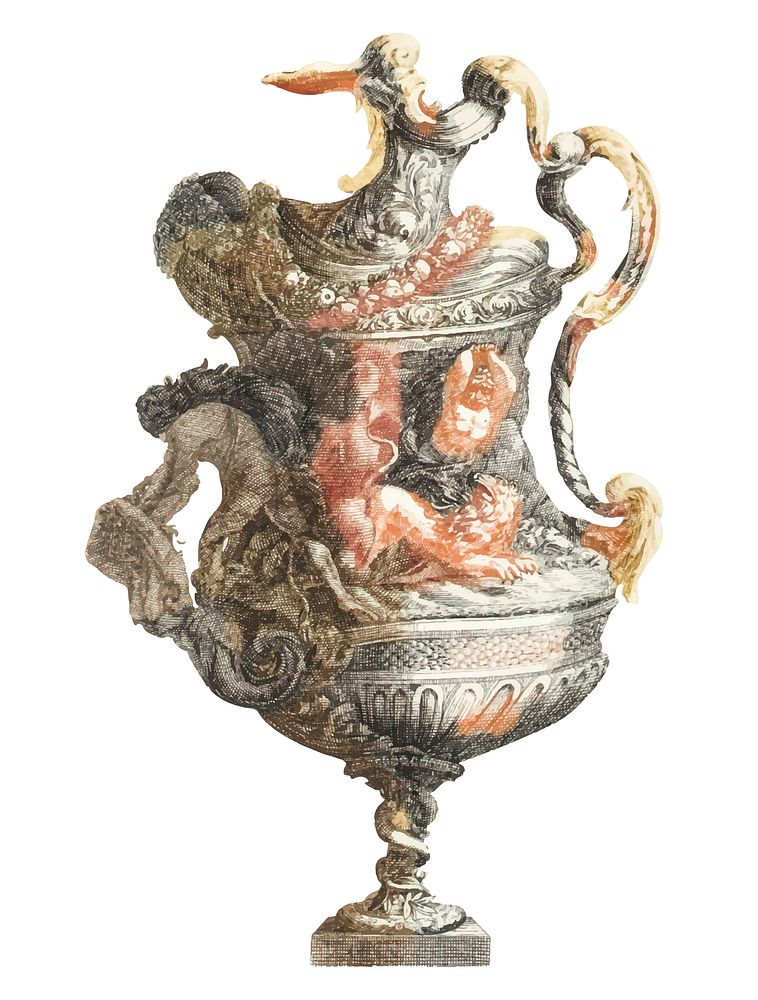 Vintage illustration of Hercules and griffin jug