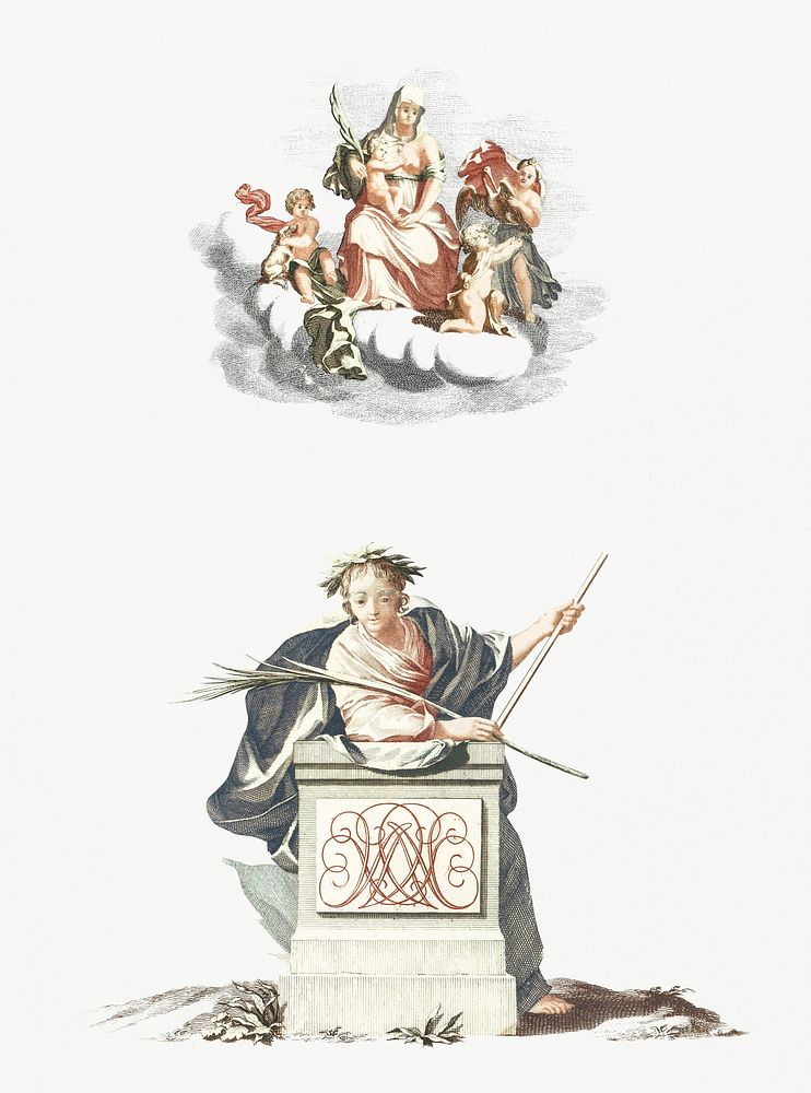 Figure and Mary on the clouds by Johan Teyler (1648-1709). Original from Rijks Museum. Digitally enhanced by rawpixel.