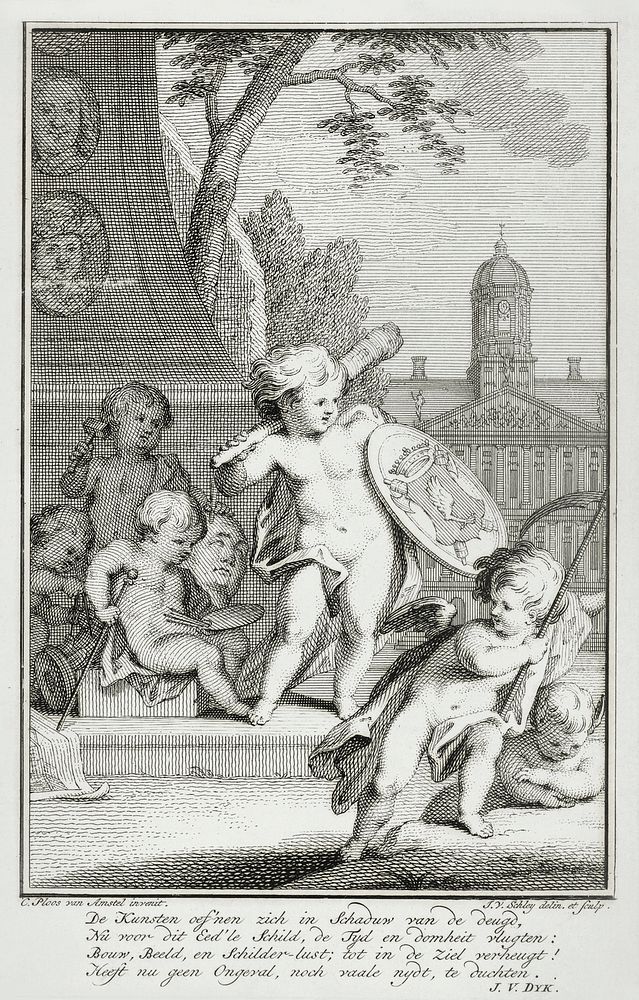 Putti beoefenen de schilderkunst en beeldhouwkunst (ca. 1736&ndash;1779) by Cornelis Ploos van Amstel. Original from The…