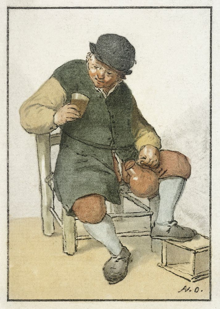 Zittende boer met kruik (ca. 1763&ndash;1768) by Cornelis Ploos van Amstel. Original from The Rijksmuseum. Digitally…