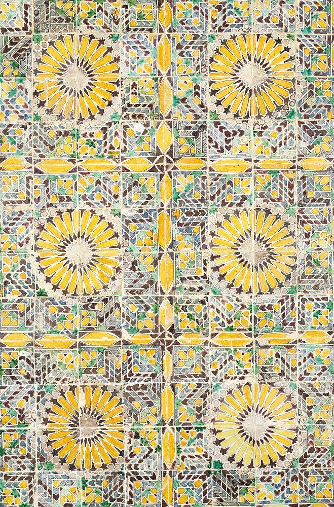 Tile panel of 96 tiles, decorated with geometric patterns (1840&ndash;1860) by anonymous. Original from The Rijksmuseum.…