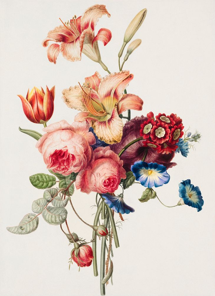 A Bouquet (1820) by Henri&euml;tte Geertruida Knip. Original from The Rijksmuseum. Digitally enhanced by rawpixel.