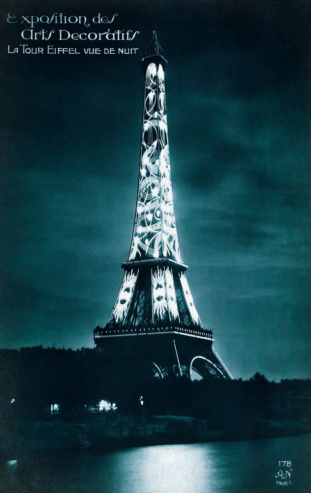 Eiffel Tower at night with the word 'Citro&euml;n' in the illuminated letters (1925) by anonymous. Original from The…