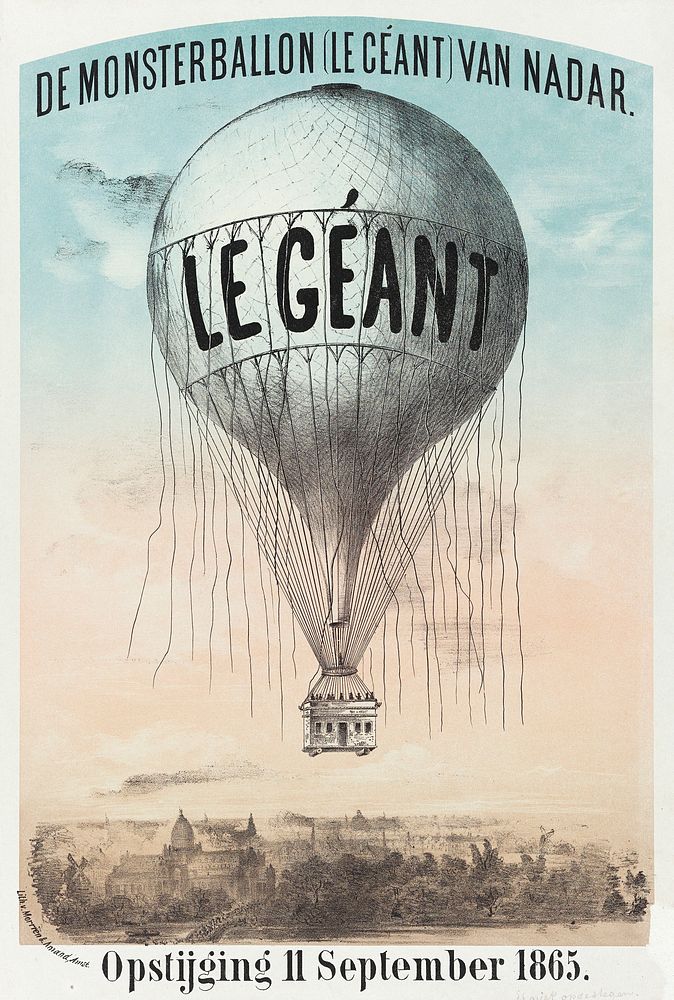 The Monster Balloon (Le G&eacute;ant) from Nadar. Ascension 11 September 1865 by Morri&euml;n & Amand (1865). Original from…